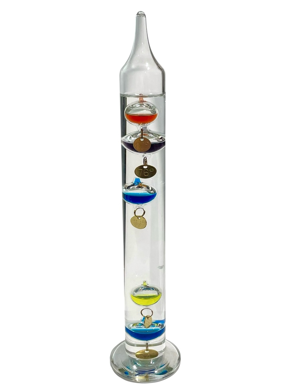 Vintage 2000s Galileo Thermometer Multi-Colored Glass Bulbs and Gold Metal